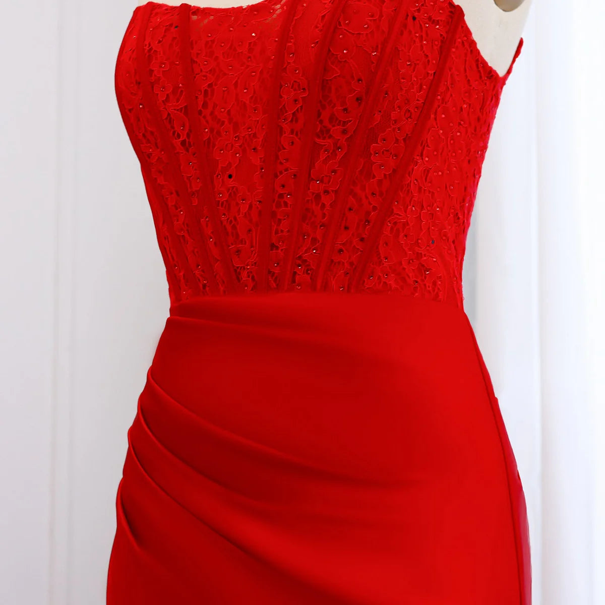 Stunning Red Sleeveless Beaded Mermaid Prom Dress with Slit