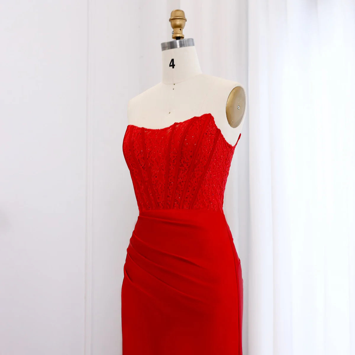 Stunning Red Sleeveless Beaded Mermaid Prom Dress with Slit