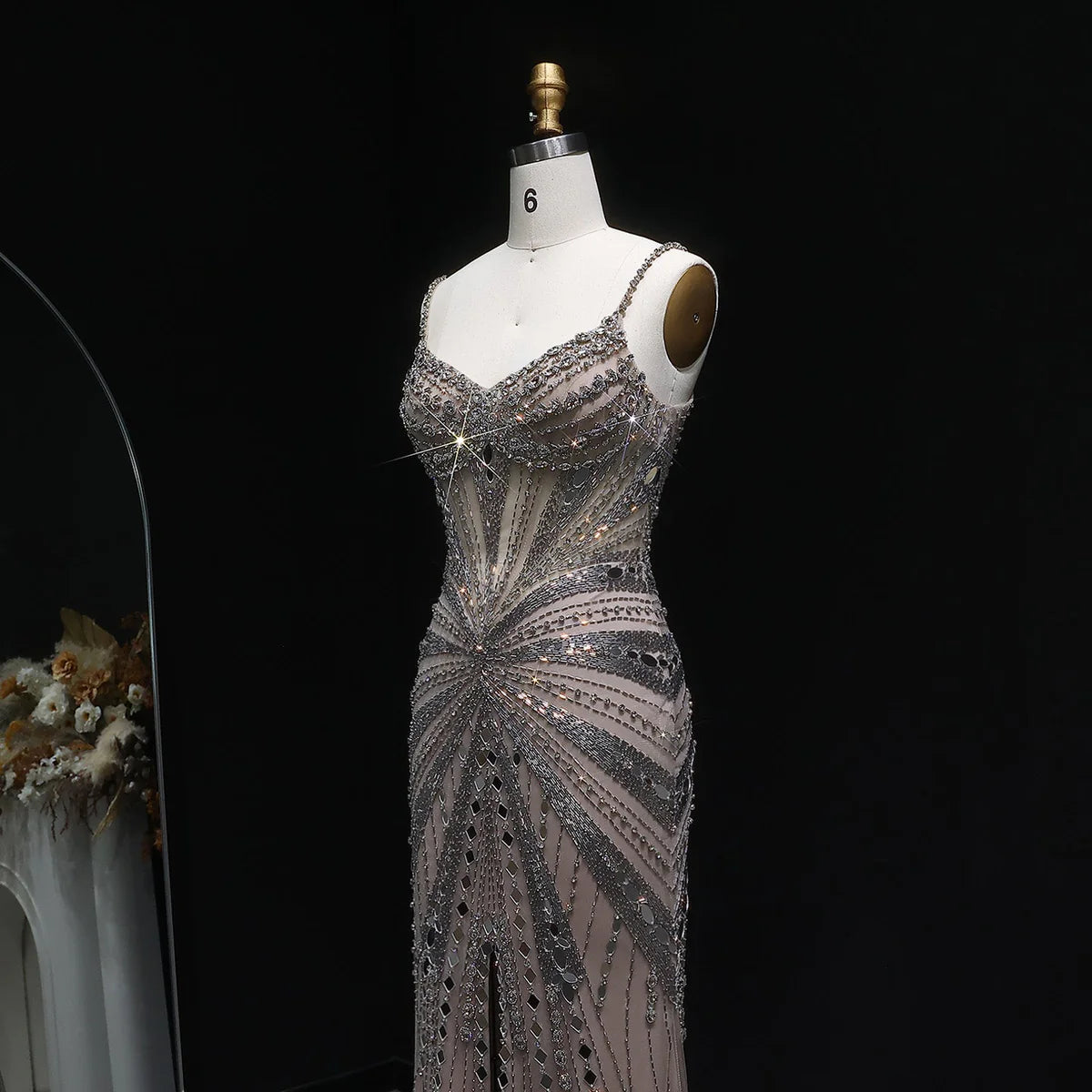 Luxury Beaded Mermaid Evening Dress with Spaghetti Straps