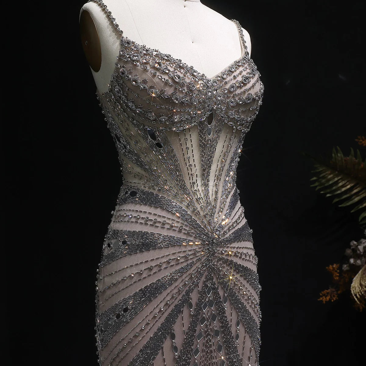 Luxury Beaded Mermaid Evening Dress with Spaghetti Straps