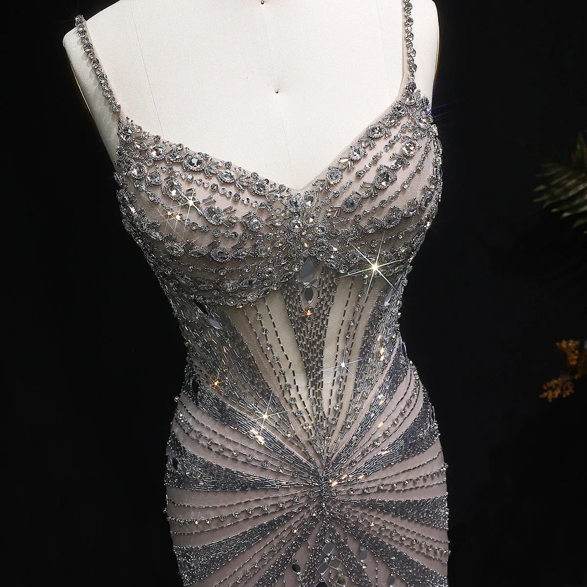 Luxury Beaded Mermaid Evening Dress with Spaghetti Straps